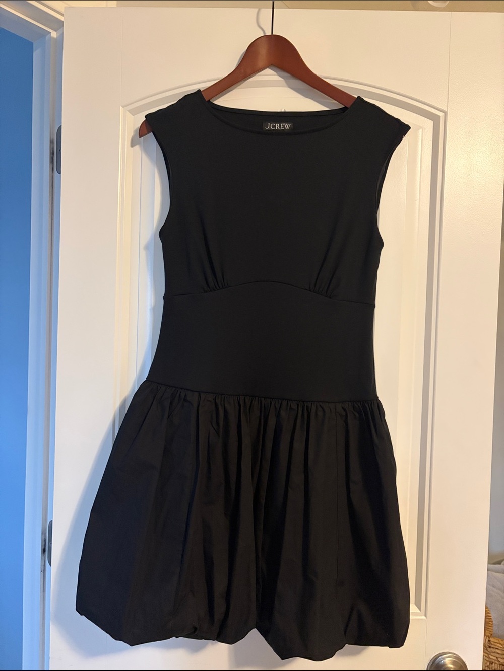 J. Crew Black Sleeveless Drop-Waist Mini Dress with Gathered Skirt